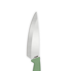 A Zyliss Classic Utility Knife featuring a shiny stainless steel blade and a green handle, displayed against a plain white background.