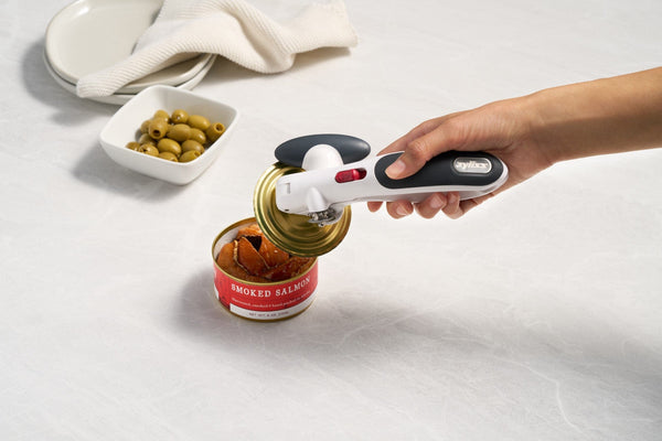 Zyliss Lock N' Lift Can Opener with Lid Lifter Magnet, White